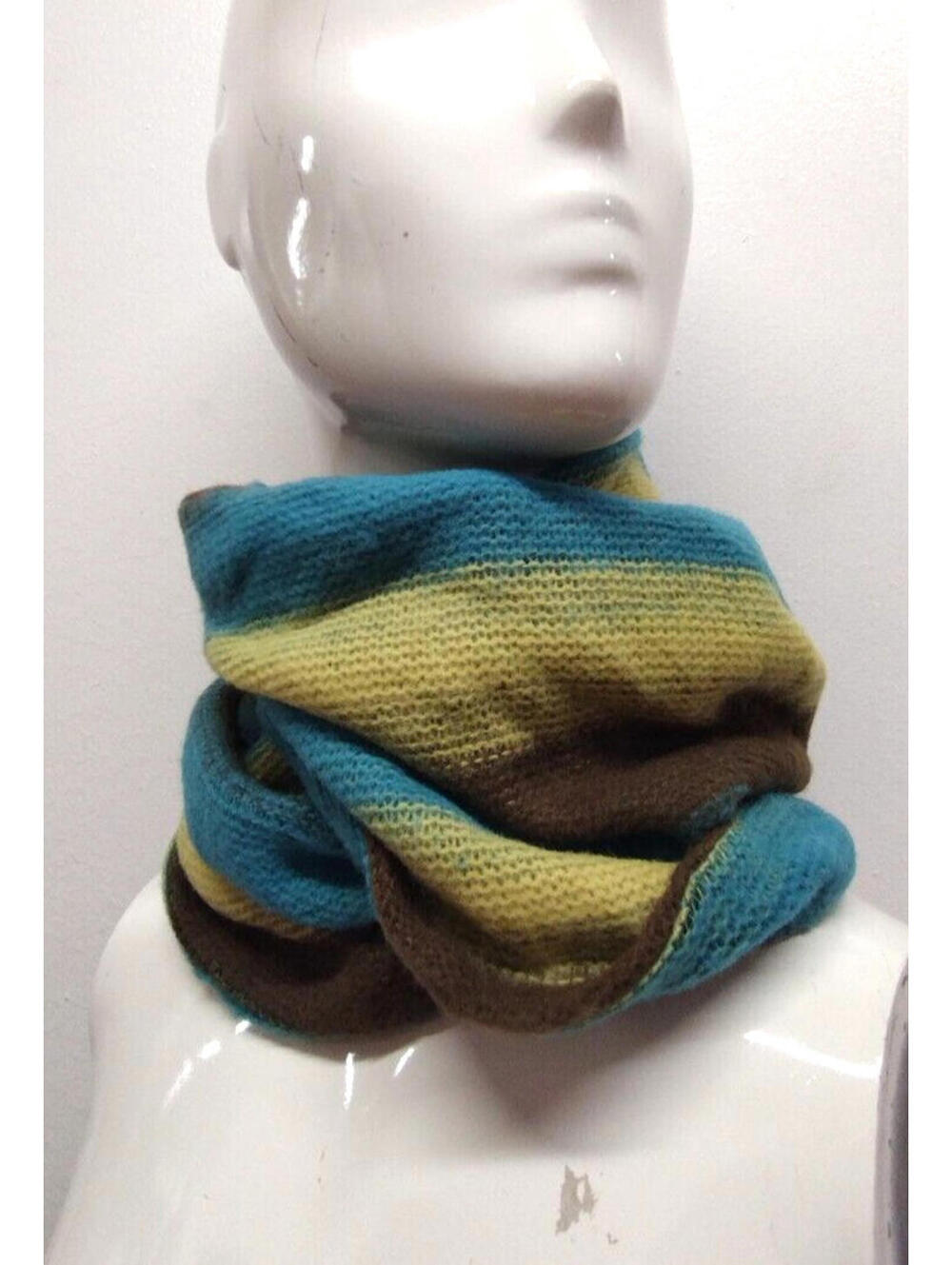 Infitiny Scarf Brown Striped Yellow Sky Blue Acrylic ONE SIZE SCARF Raver Y2K